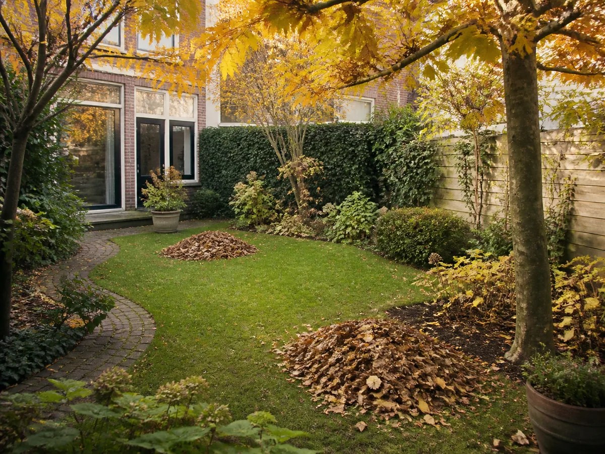 Sfeerimpressie van een verzorgde tuin tijdens een najaarsbladcampagne